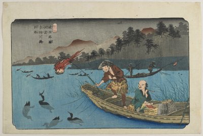 No.55 Barca da Pesca di Cormorani al Fiume Nagae vicino alla Stazione di Ko_to da Keisai Eisen